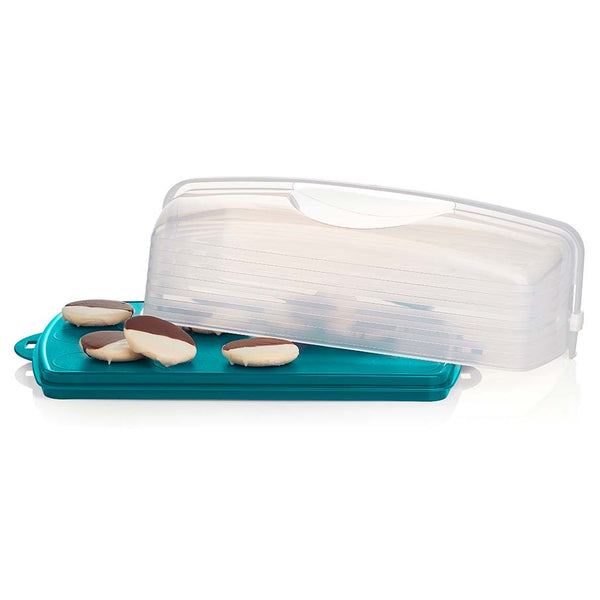 Better Homes & Gardens Rectangular Cake Carrier with Clear Plastic Cover,  Beige Clasps and Handle, 16 x 12
