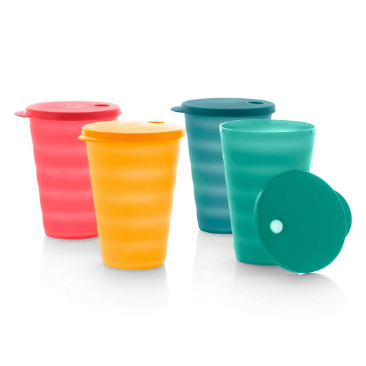 Tupperware Straight Sided Tumblers Cups with Lids 16 Ounce - Blue