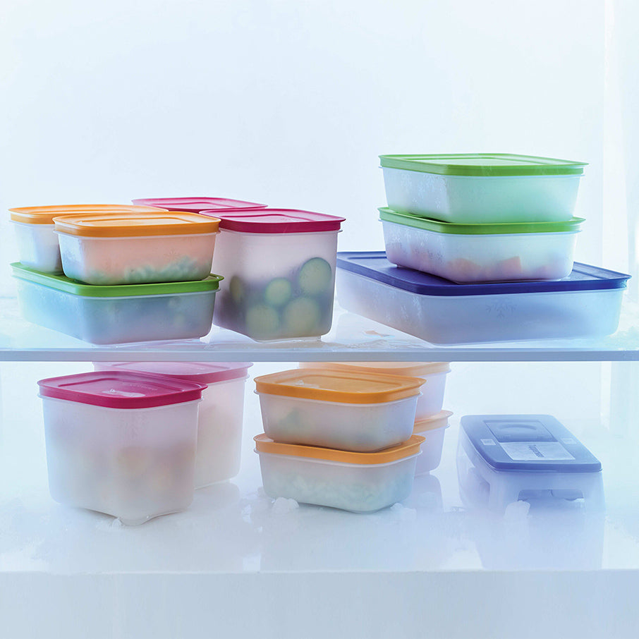 Freezer Tupperware Blue Square Rounds Container Set of 3 With Lids Used  CHOICE 