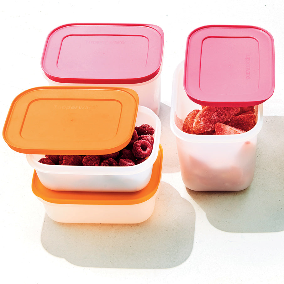 Tupperware Freezer Mate Plus Small Shallow Clear with Orange seal . set of  4