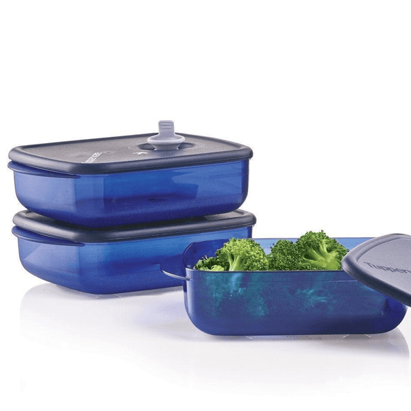 Tupperware Brand Vent An Serve Container Set - 3 Medium Shallow Containers to Prep, Freeze & Reheat Meals + Lids - Dishwasher, Microwave & Freezer