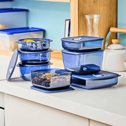 Tupperware Brand Vent ‘N Serve 7 Container Set - Prep, Freeze & Reheat Meals + Lids - Dishwasher, Microwave & Freezer Safe - BPA Free